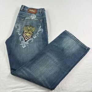 Ruthless Art Jeans Mens 34 (36x33) Blue Embroidered Skater Baggy Y2K